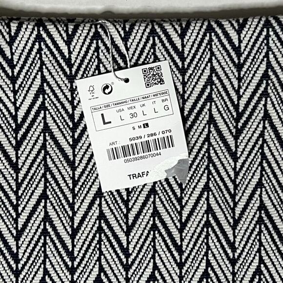 Zara Trafulac Women's Blue & White Herringbone Stretch Bodycon Mini Skirt Size L - Picture 7 of 9